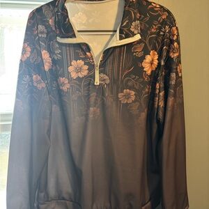 Source Unknown Brown Floral Half-Zip Sweater